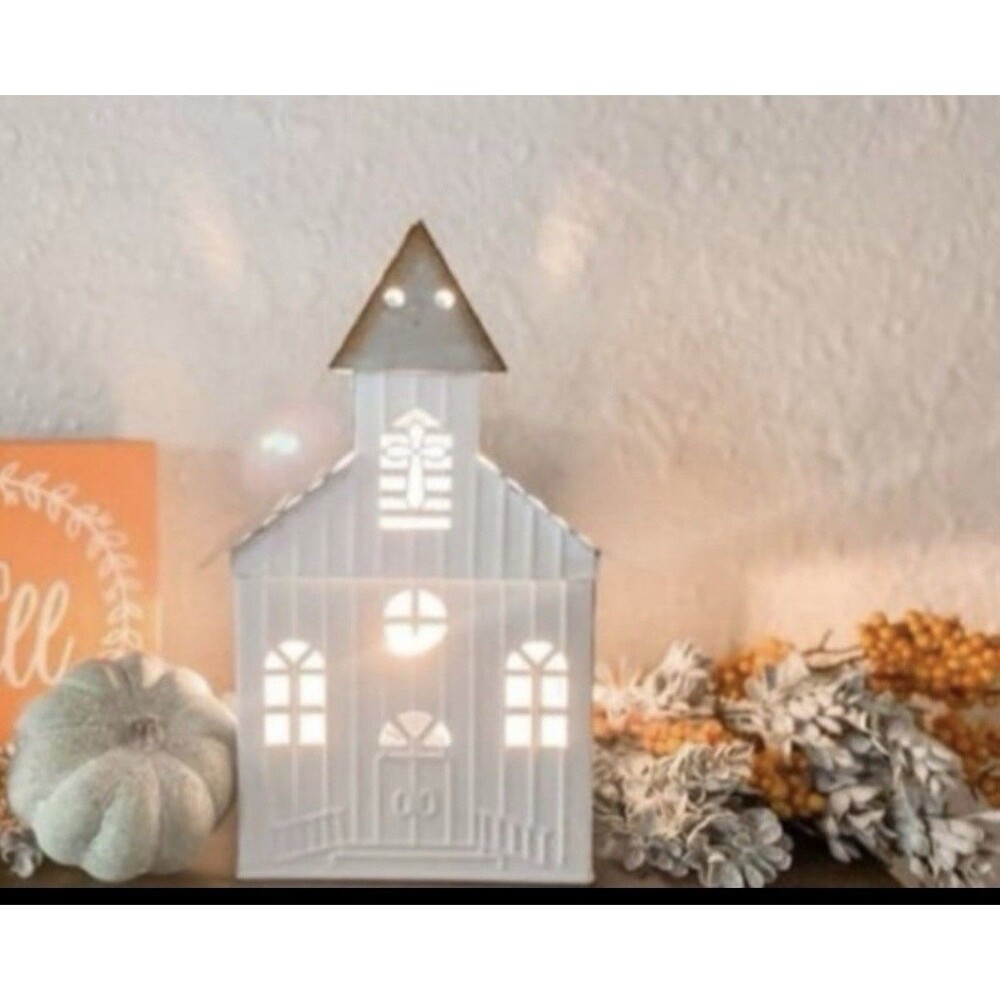 Scentsy Illuminated Little Church Metal House Decor, Religious, White/Brown